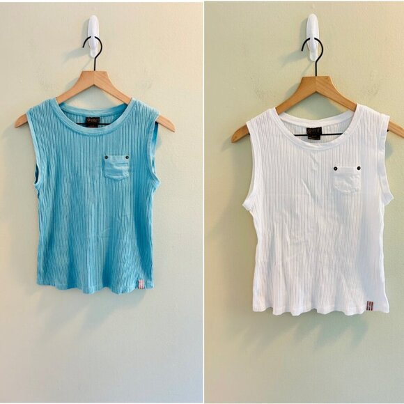 Ariat Ribbed Pocket Tank Top Bundle Womens Size Medium White Aqua Tanktops - Picture 1 of 13